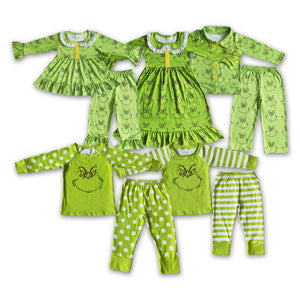 Yawoo Garments - Green face kids Christmas pajamas nightgowns