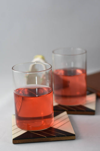 Plutus imports - Handmade Designer Square Wooden Coasters | Brass Inlay Drink Coasters - Set of 6 | Gift for housewarming | Stand included