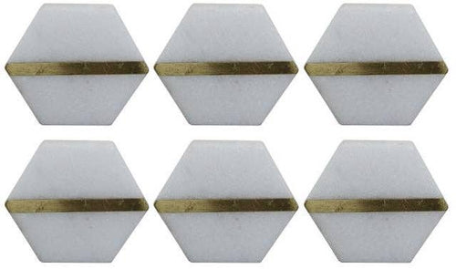Plutus imports - Solid Stone Brass Inlay Knobs, Door Drawer Pulls, Set of 6, Gift for housewarming